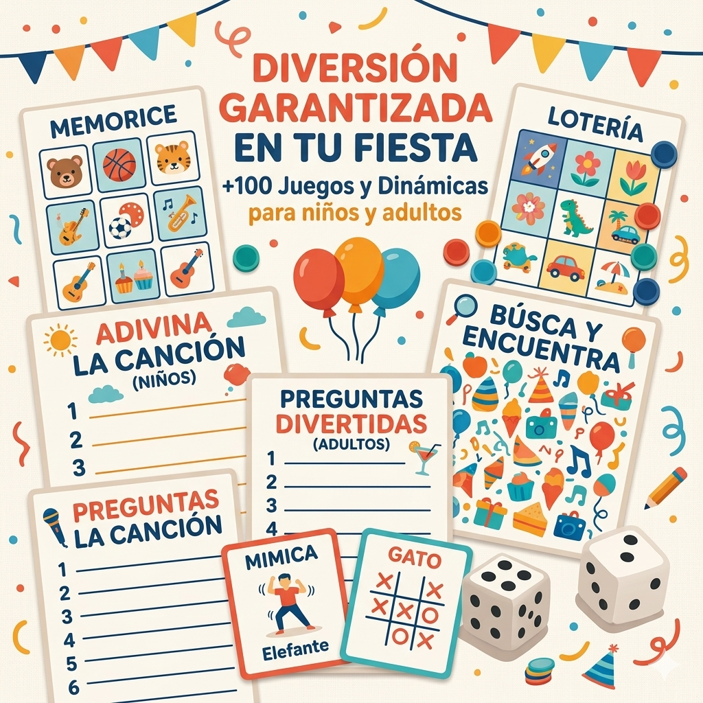 🎲 Diversión Garantizada en tu Fiesta: +100 juegos y dinámicas para niños y adultos.