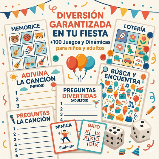 🎲 Diversión Garantizada en tu Fiesta: +100 juegos y dinámicas para niños y adultos.